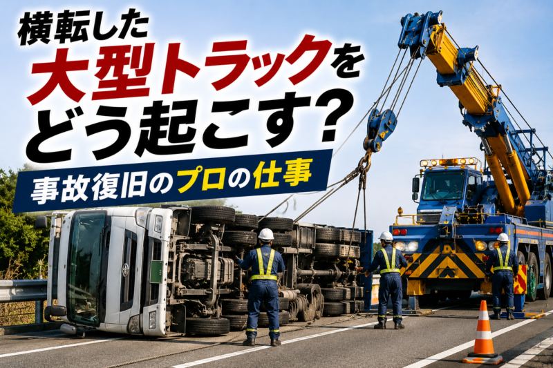 力任せでは起こせない。横転した大型トラック、事故復旧の舞台裏